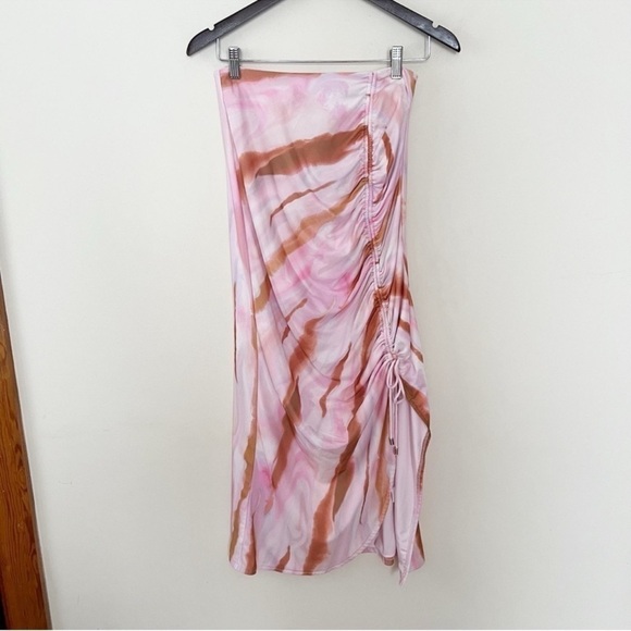AMYLYNN Pink/Brown Tie Dye Adjustable Side Cinched Skirt Midi Length Size Medium - Picture 1 of 9